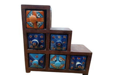 Συρτάρι ξύλινο καφέ με κεραμικά (6)συρτάρια-σκάλα
