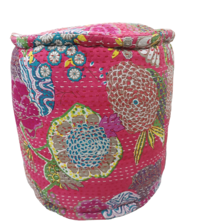 Πουφ βαμβακερό ροζ kantha floral