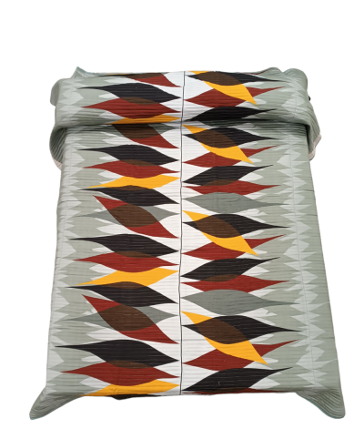 Κουβερλί διπλό γκρι με πολύχρωμα σχεδία  διπλής όψης 100% βαμβάκι χειροποίητο 220Χ270