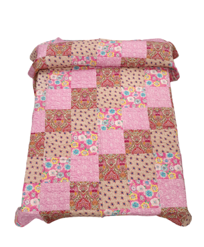 Πάπλωμα διπλό patchwork floral ροζ 2 διπλής όψεως 100% βαμβάκι χειροποίητο 220Χ270