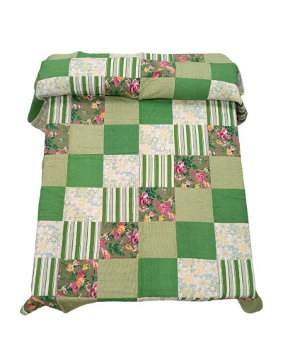 Πάπλωμα διπλό patchwork floral πράσινες αποχρώσεις διπλής όψεως 100% βαμβάκι χειροποίητο 220Χ270