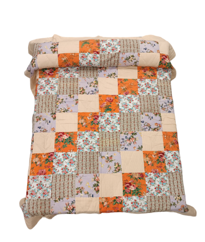 Πάπλωμα διπλό patchwork floral πορτοκαλί διπλής όψεως 100% βαμβάκι χειροποίητο 220Χ270