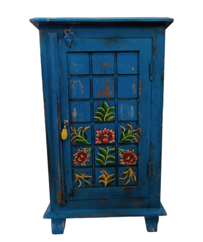 Κομοδίνο με ένα ντουλάπι σε μπλε χρώμα ζωγραφιστό