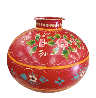 Διακοσμητικό βάζο μεταλλικό κόκκινο με λουλούδια