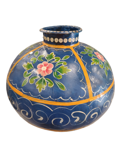 Διακοσμητικό βάζο μεταλλικό  μπλε με λουλούδια