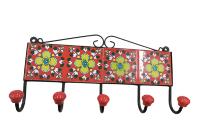Κρεμάστρα μεταλλική με κεραμικό πλακάκι σε κόκκινο χρώμα με 6 γάτζους  