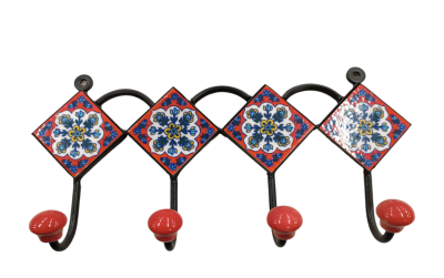 Κρεμάστρα μεταλλική ρόμβος με κεραμικό πλακάκι σε κόκκινο χρώμα με 4 γάτζους 2