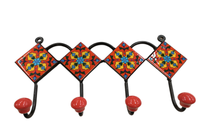 Κρεμάστρα μεταλλική ρόμβος με κεραμικό πλακάκι σε κόκκινο χρώμα με 4 γάτζους 