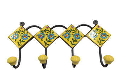 Κρεμάστρα μεταλλική ρόμβος με κεραμικό πλακάκι σε κίτρινο χρώμα με 4 γάτζους 1