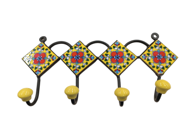Κρεμάστρα μεταλλική ρόμβος με κεραμικό πλακάκι σε κίτρινο χρώμα με 4 γάτζους 3