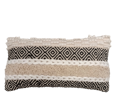 Διακοσμητικό μαξιλάρι 30x55 boho μαύρο μπεζ (με γέμισμα)
