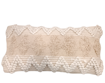 Διακοσμητικό μαξιλάρι 30x55 boho μπεζ-λευκό  (με γέμισμα)