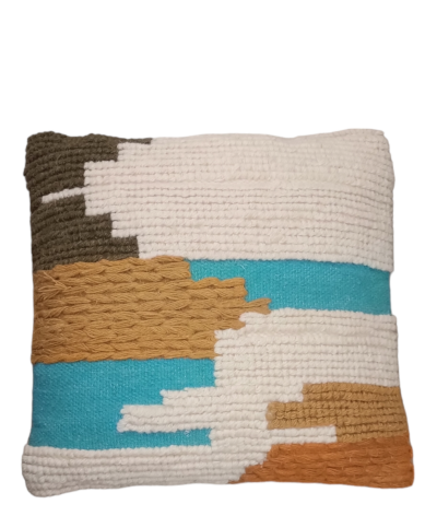Διακοσμητικό μαξιλάρι boho 50x50 λευκό με μπεζ, γαλάζιο και καφέ (με γέμισμα)
