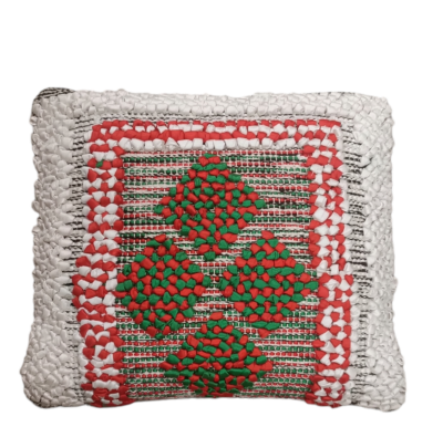 Διακοσμητικό μαξιλάρι boho 40x40 λευκό με κόκκινα και πράσινα σχέδια  (με γέμισμα)