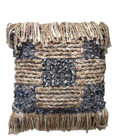 Διακοσμητικό μαξιλάρι boho 50x50 μαύρο-μπλε με κρόσια boho  (με γέμισμα)