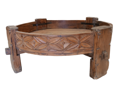 Τραπεζάκι από ξύλο Teak (Rice Table) χειροποίητο σε φυσικό χρώμα με σκαλίσματα 