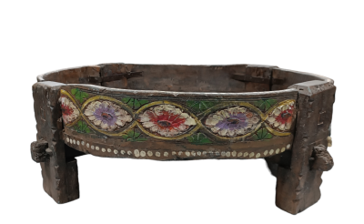 Τραπεζάκι από ξύλο Teak (Rice Table) χειροποίητη διακόσμηση ζωγραφιστό με σκαλίσματα 2