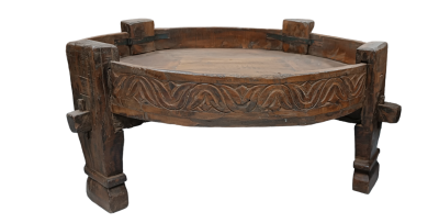 Τραπεζάκι από ξύλο Teak (Rice Table) χοιροποίητο σε φυσικό χρώμα με σκαλίσματα 1
