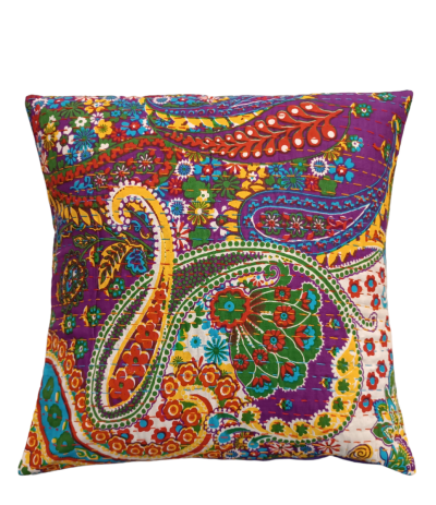 Διακοσμητικό μαξιλάρι Kantha 40x40 μοβ με σχέδια  (με γέμιση)