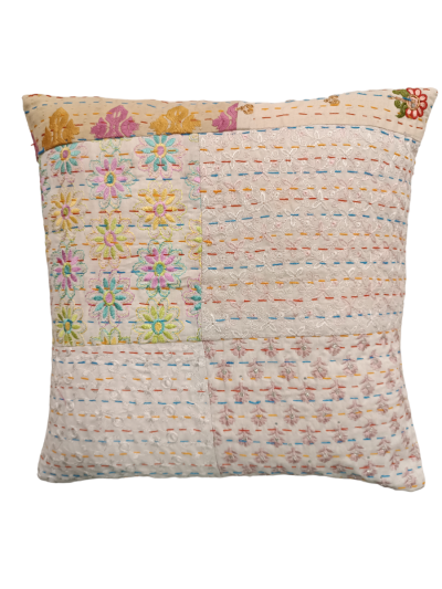 Διακοσμητικό χειροποίητο μαξιλάρι Kantha 40x40 λευκό patch work (με γέμιση) 