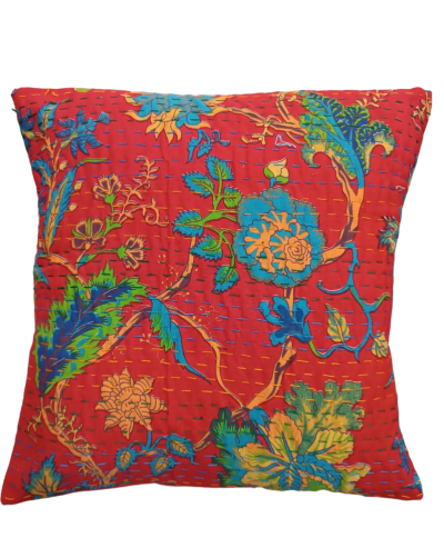 Διακοσμητικό χειροποίητο μαξιλάρι Kantha 40x40 floral κόκκινο (με γέμιση) 