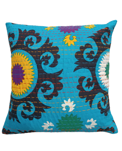 Διακοσμητικό μαξιλάρι Kantha 40x40 μπλε με σχέδια (με γέμιση)