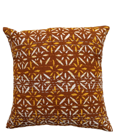 Διακοσμητικό μαξιλάρι Kantha 40x40 καφέ-κίτρινο με σχέδια  (με γέμιση)
