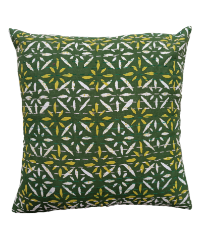 Διακοσμητικό χειροποίητο μαξιλάρι Kantha 40x40 λαδί (με γέμιση)