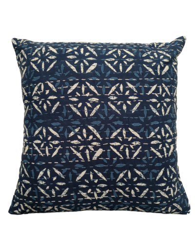 Διακοσμητικό χειροποίητο μαξιλάρι Kantha 40x40 σκούρο μπλε  (με γέμιση) 4