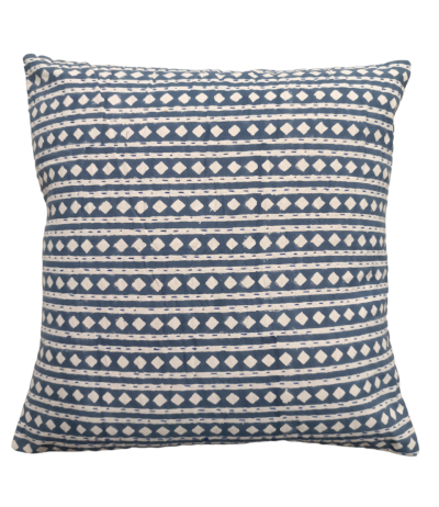 Διακοσμητικό χειροποίητο μαξιλάρι Kantha 40x40 μπλε με ρόμβους (με γέμιση)