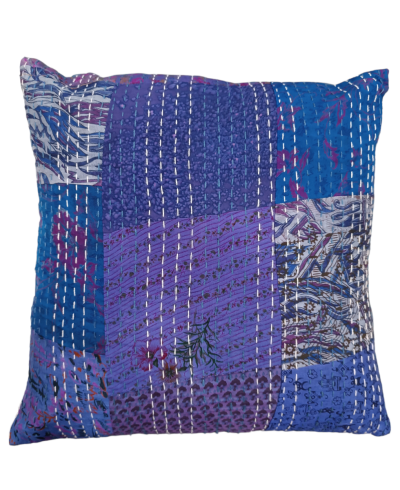 Διακοσμητικό χειροποίητο μαξιλάρι Kantha 40x40 μωβ patch work (με γέμιση)