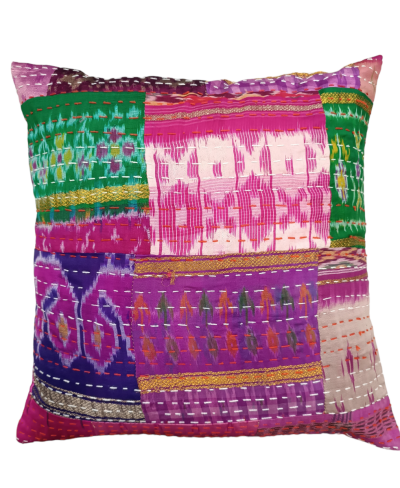 Διακοσμητικό χειροποίητο μαξιλάρι Kantha 40x40 φούξια patch work (με γέμιση)