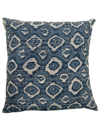 Διακοσμητικό χειροποίητο μαξιλάρι Kantha 40x40 μπλε αποχρώσεις (με γέμιση)