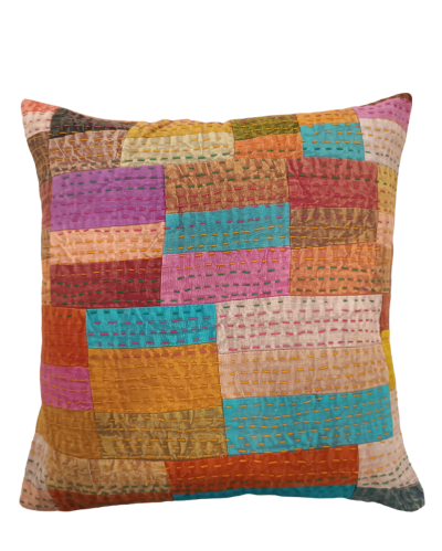 Διακοσμητικό χειροποίητο μαξιλάρι Kantha 40x40 multicolor patch work (με γέμιση) 
