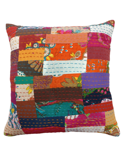 Διακοσμητικό χειροποίητο μαξιλάρι Kantha 40x40 colormix patch work (με γέμιση)