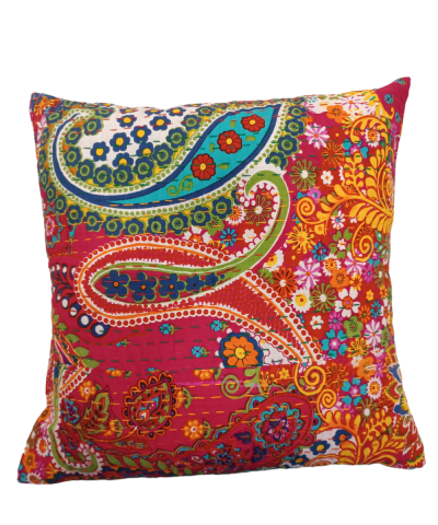 Διακοσμητικό μαξιλάρι Kantha 40x40 ροζ με σχέδια  (με γέμιση)