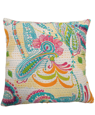  Διακοσμητικό μαξιλάρι Kantha 40x40 λευκό με σχέδια (με γέμιση)