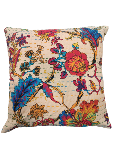 Διακοσμητικό χειροποίητο μαξιλάρι Kantha 40x40 floral (με γέμιση)