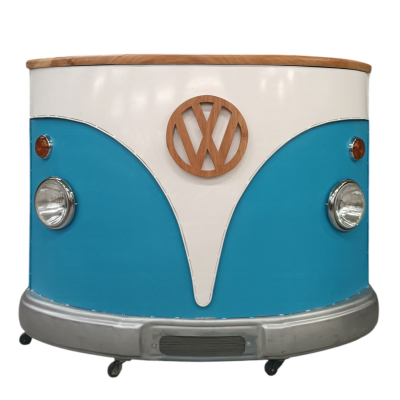 Μπαρ "Volkswagen" από ξύλο και μέταλλο σε μπλε-άσπρο χρώμα 145x56x123