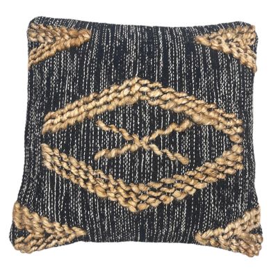 Διακοσμητικό μαξιλάρι 45x45 μαύρο boho με jute λεπτομέρειες (με γέμισμα)