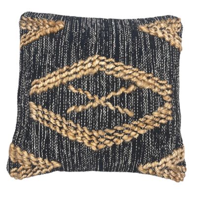 Διακοσμητικό μαξιλάρι 50x50 μαύρο boho με jute λεπτομέρειες (με γέμισμα)