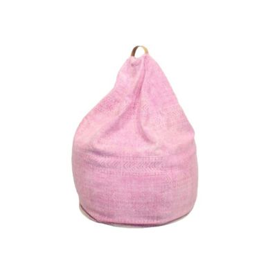 Πουφ βαμβακερό, με δερμάτινη λαβή σε ροζ χρώμα