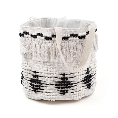 Τσάντα Boho μαύρη  άσπρη με κρόσσια και ρόμβους