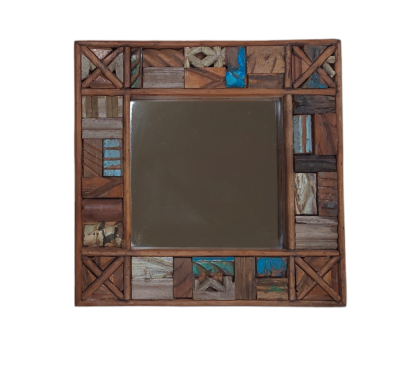 Καθρέπτης τετράγωνος με ξύλινες λεπτομέρειες colormix