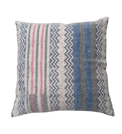Διακοσμητικό μαξιλάρι 60Χ60 γρυ με ροζ μπλε ρίγες (με γέμισμα)