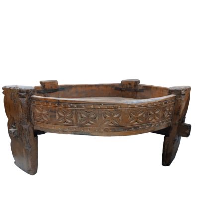 Τραπεζάκι από ξύλο Teak (Rice Table) χοιροποίητο σε φυσικό χρώμα με σκαλίσματα 3