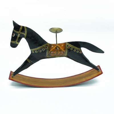 Διακοσμητικό άλογο από μέταλλο σε μαύρο και άσπρο χρώμα , με βάση για κερί ρεσσώ