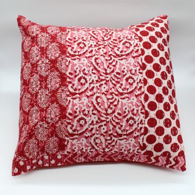 Διακοσμητικό μαξιλάρι Kantha 40x40 κόκκινο με γεωμετρικά σχέδια  (με γέμιση)