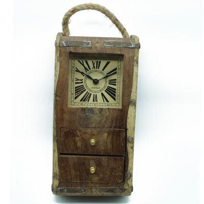 Επιτραπέζιο ρολόι ξύλινο από ανακυκλωμένο ξύλο με κορδόνι 