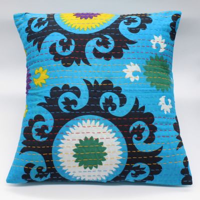 Διακοσμητικό μαξιλάρι Kantha 40x40 μπλε με σχέδια (με γέμιση)